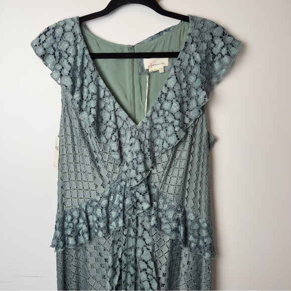Anthropologie Antoinette Ruffled Lace Midi Dress Green Size 14 NWT $250 - Picture 6 of 9